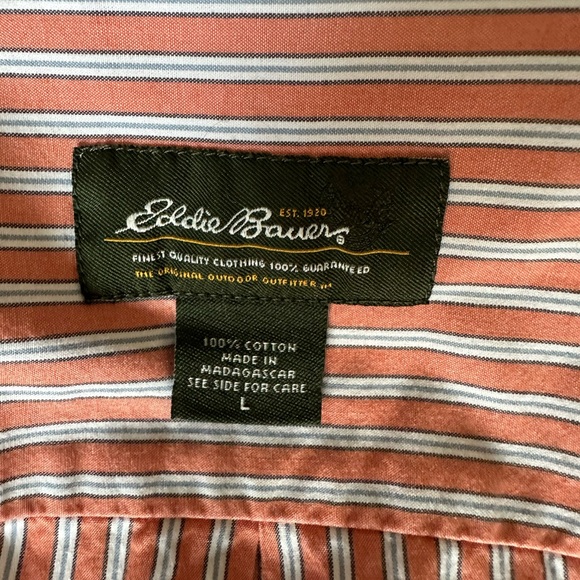 Eddie Bauer Men's Striped Button Down Shirt - Salmon and White Vintage Fall 2009 - Picture 2 of 4